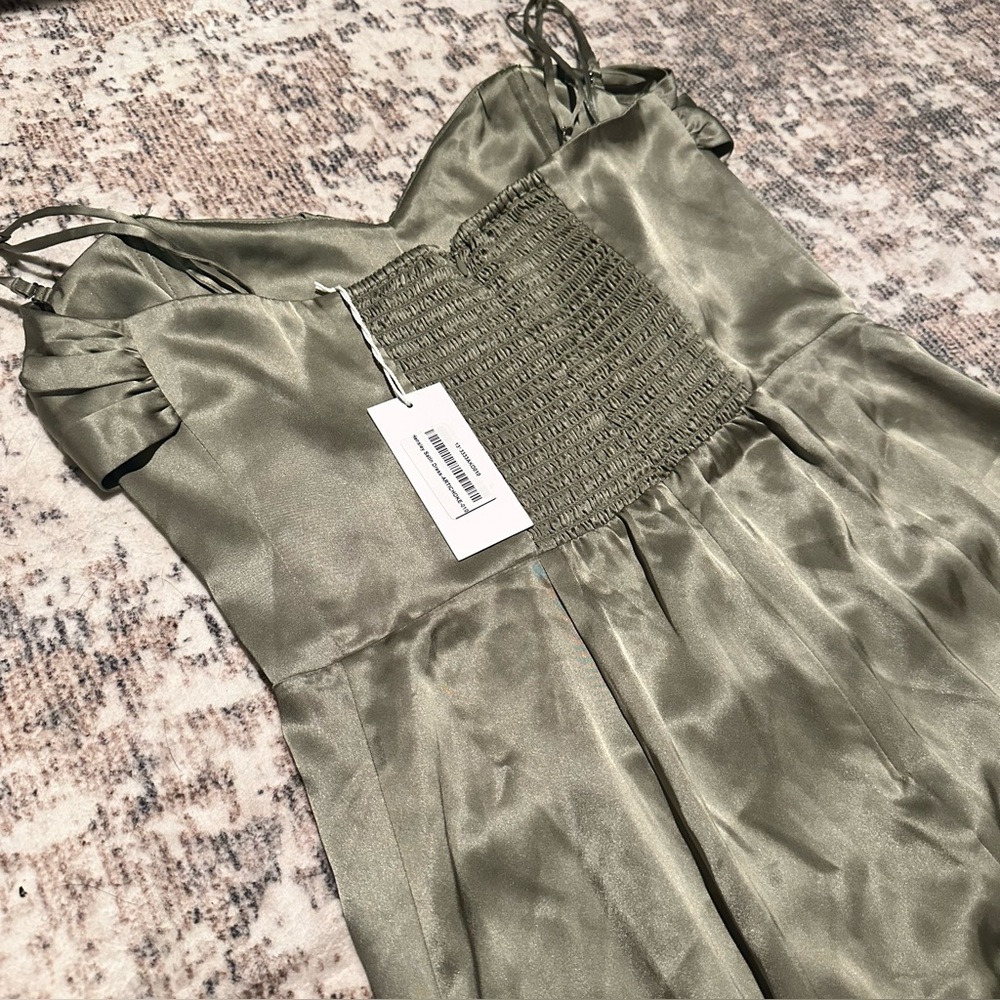 Reformation Hensley Satin Midi Dress Artichoke Green Removable Straps Size 10‎ - Picture 6 of 8